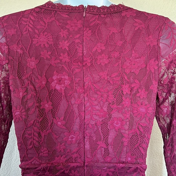 Pinkblush Plum Maroon Burgundy Long Sleeve Lace V-Neck Maternity Fitted Dress - Picture 9 of 12